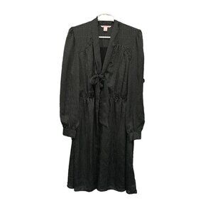 Victorias Secret Black Polka Dot Long Sleeve Dress Bow Tie Neckline Waist Size M